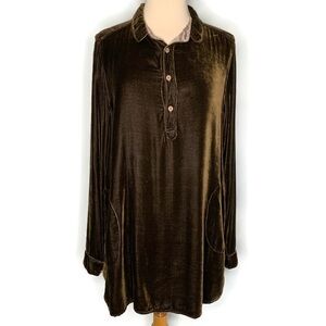 CP Shades Espresso Brown Velvet Pullover Tunic Top With Pockets Size M